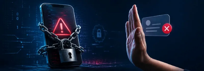 Imagen con un celular protegido con cadenas y candado cerca a una mano usada en una entrada sobre plataformas de préstamos informales en el Perú