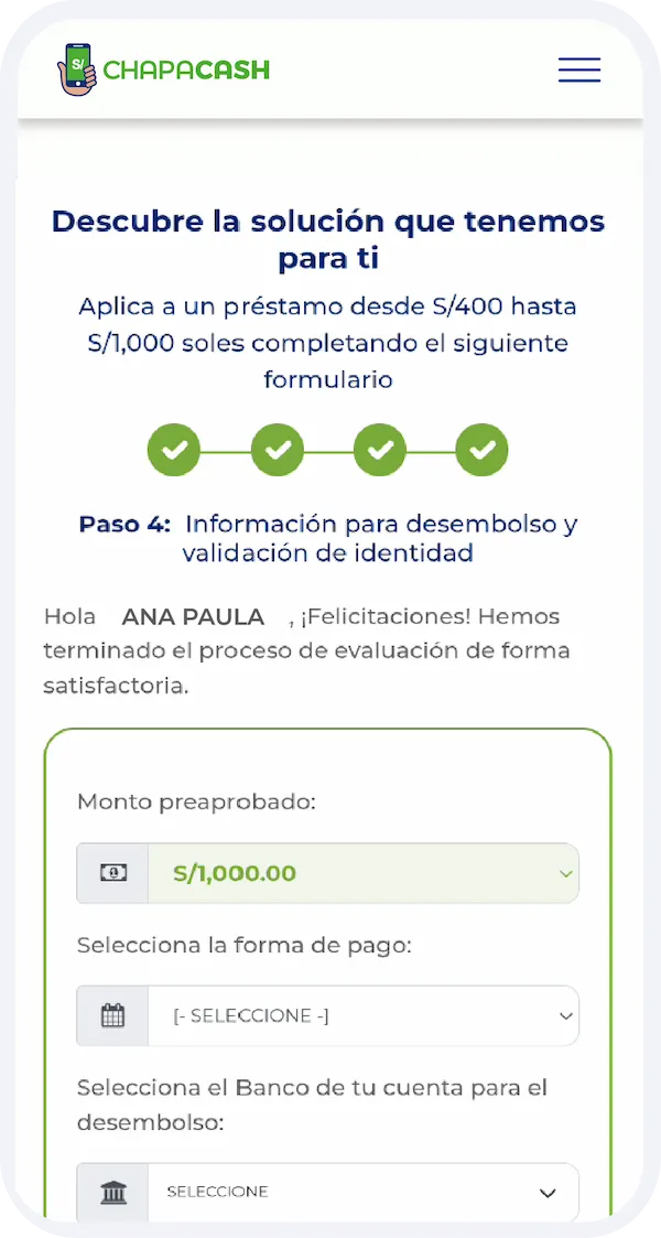 Compártenos los datos para el depósito de tu préstamo